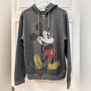 Disney Parks Sz M Adult Mickey Mouse Hoodie Sweatshirt Full Zip Gray Distressed
